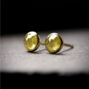 Yellow diamond earrings in solid 18k yellow gold bezel set stud earrings